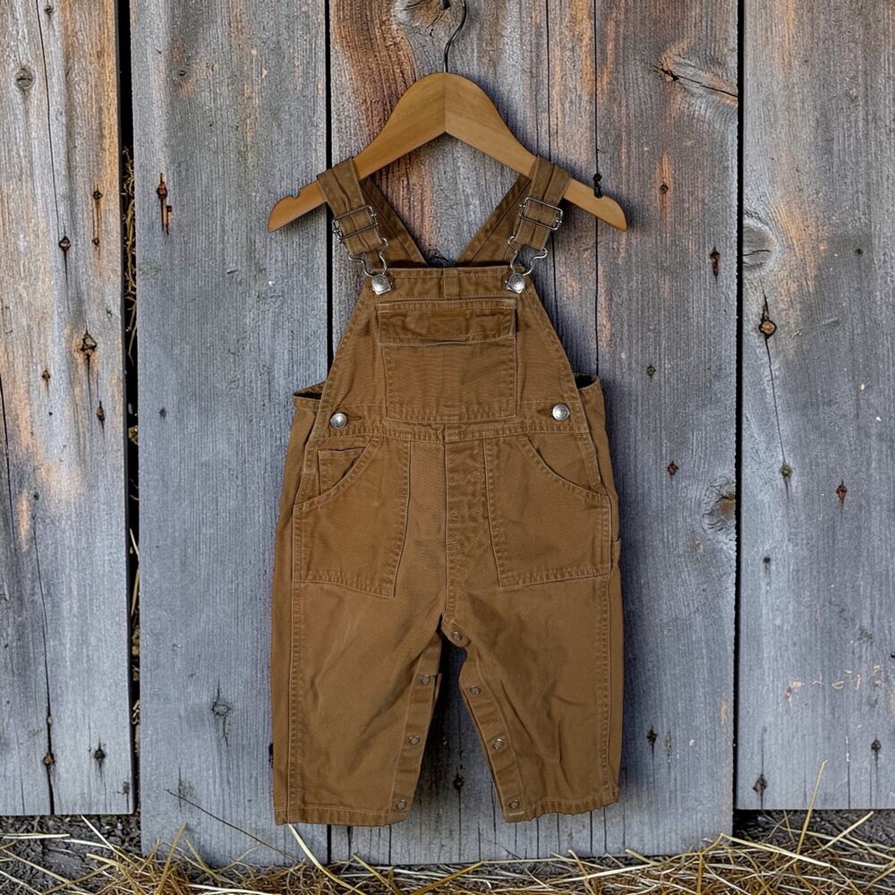 Baby GAP VTG Infant 12-18 Months Tan Canvas 100% Cotton Y2K Overalls Farmer